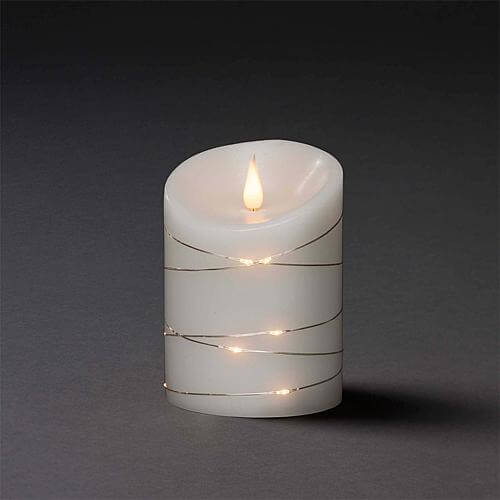 LED-Kerze weiß mit silberfarbenem Draht umwickelt 14cm 1844-190