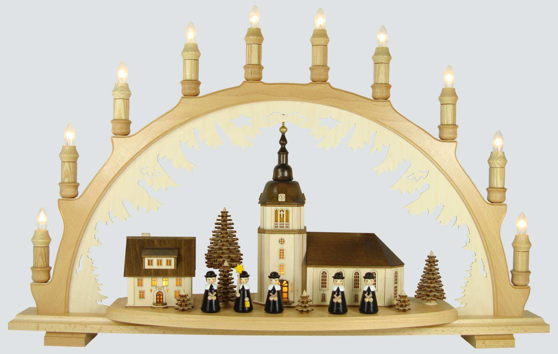 Schwibbogen Kirche mit Kurrendesänger Lenk&Sohn 41115-sw 10flg. 66x43cm