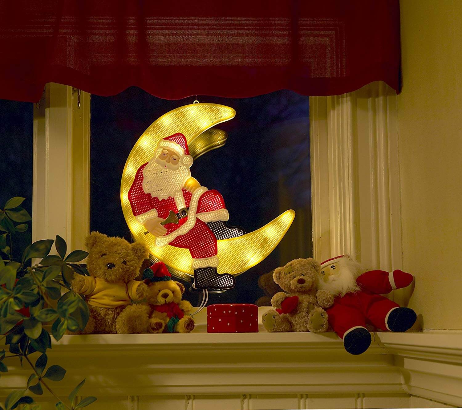 LED - Fenstersilhouette Weihnachtsmann im Mond 2860-010