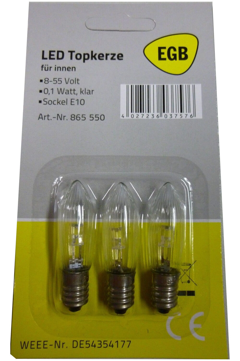 LED-Topkerzen geriffelt 3er Pack 8-55V E10 klar