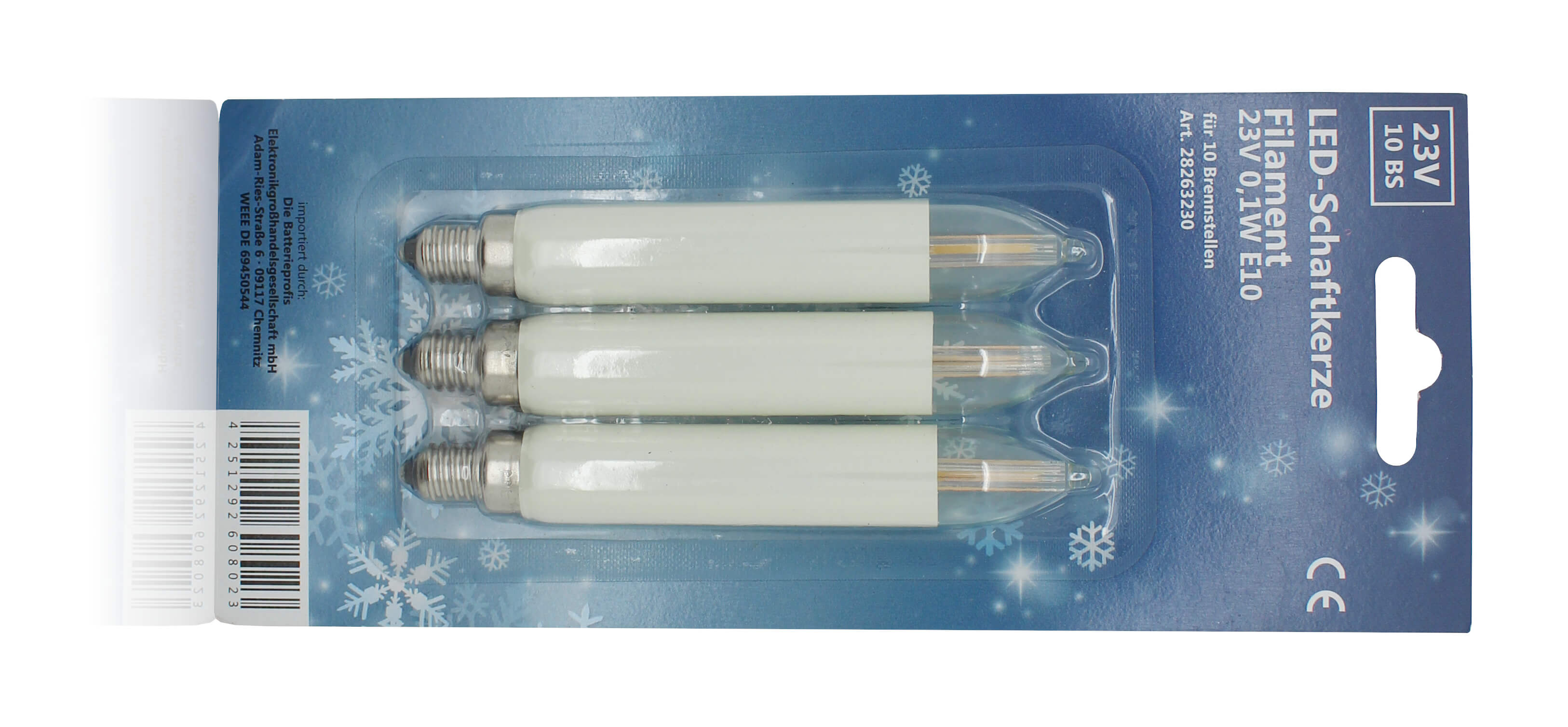 LED-Filament-Schaftkerze 23V 0,1W 3er-Blister