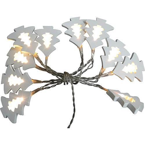 LED-Baumlichterkette 10 LEDs mit weißen Holz-Weihnachtsbäumen warmweiß