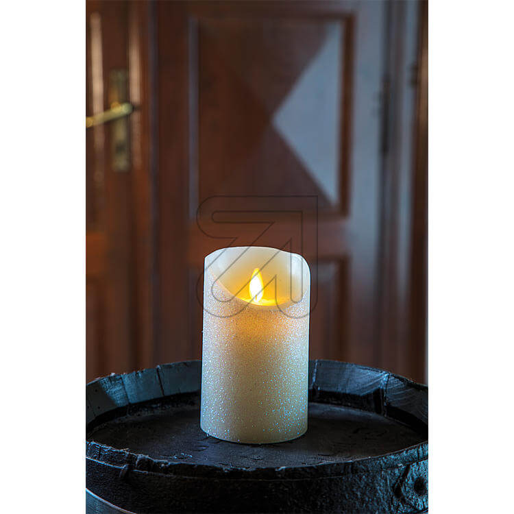 LED Kerze elfenbein mit glitzernder Oberfläche 10cm 49284